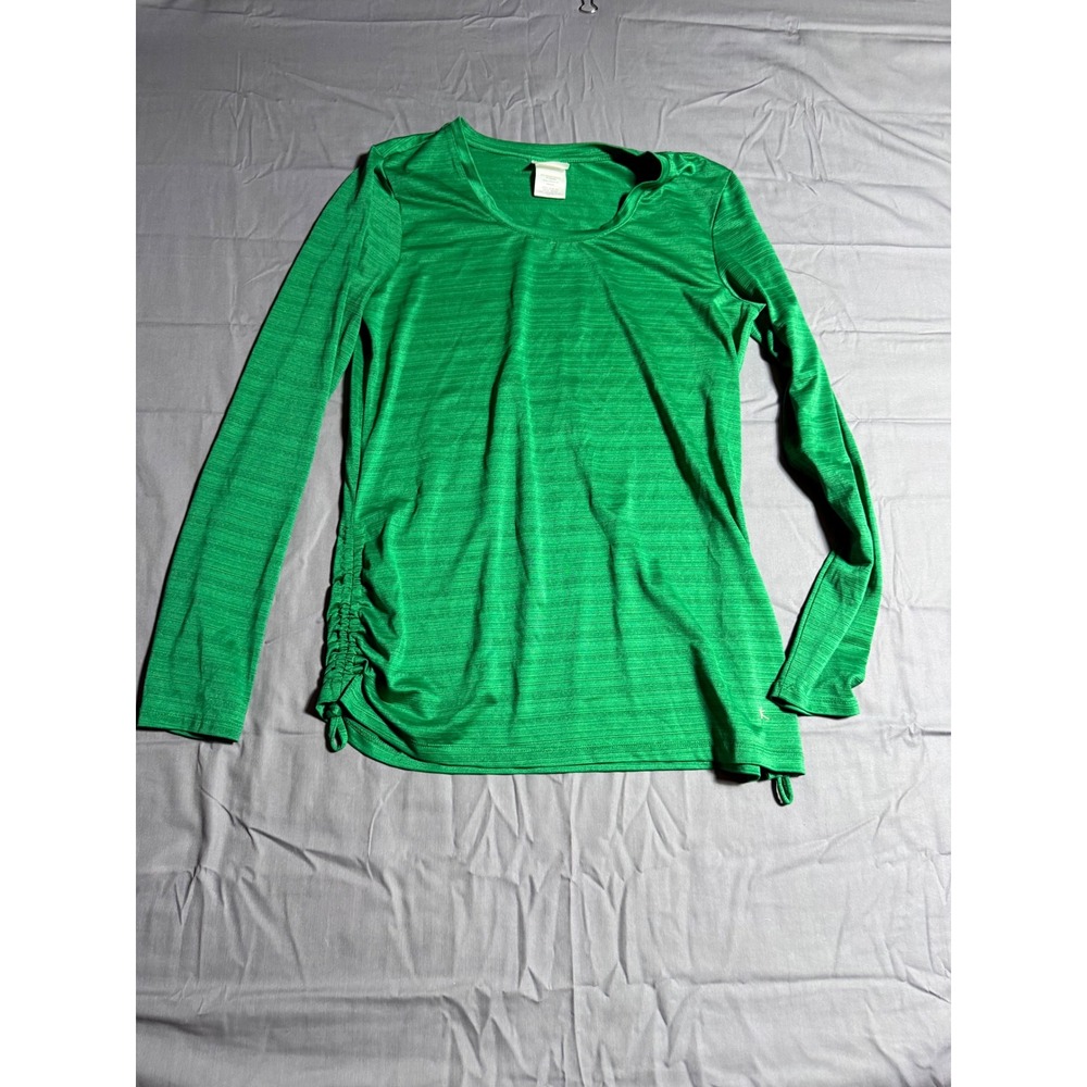 Danskin Now Active Top Women Medium Green Good Long Sleeve Ruched Side DL33T-042